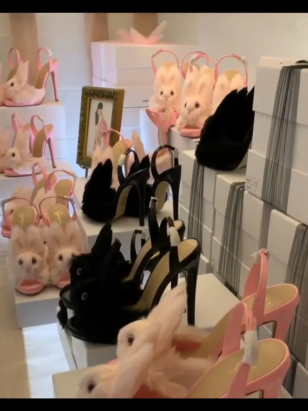 Black Bunny Fur Slingback Heels - Women - Picture 3 of 8